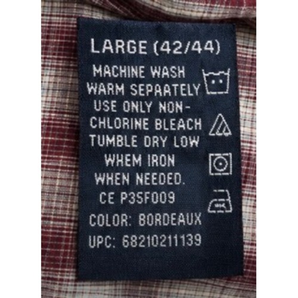 Puritan Mens Large Bordeaux Red Plaid Button Down Shirt Wrinkle Resistant L Long - Picture 5 of 5